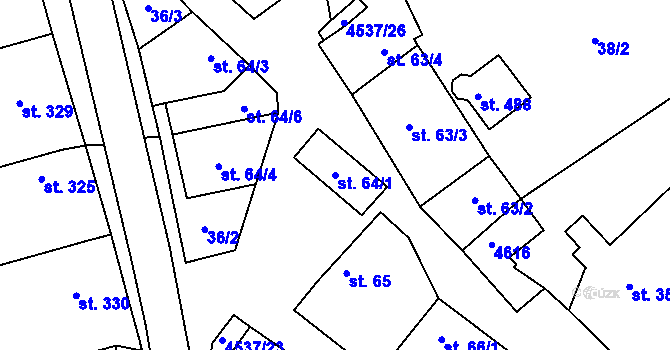 Parcela st. 64/1 v KÚ Mistřice I, Katastrální mapa
