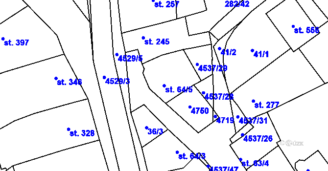 Parcela st. 64/5 v KÚ Mistřice I, Katastrální mapa