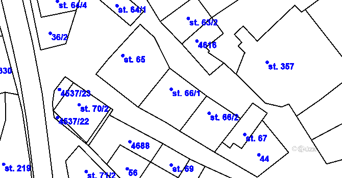 Parcela st. 66/1 v KÚ Mistřice I, Katastrální mapa