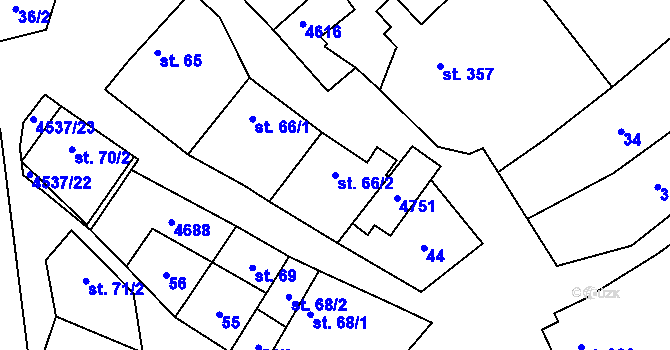 Parcela st. 66/2 v KÚ Mistřice I, Katastrální mapa