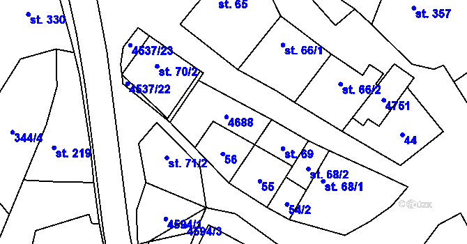 Parcela st. 70/1 v KÚ Mistřice I, Katastrální mapa