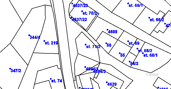 Parcela st. 71/2 v KÚ Mistřice I, Katastrální mapa