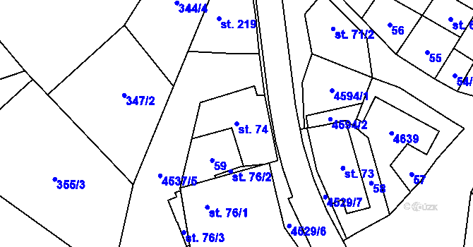 Parcela st. 74 v KÚ Mistřice I, Katastrální mapa