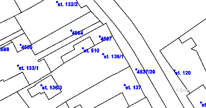 Parcela st. 136/1 v KÚ Mistřice I, Katastrální mapa