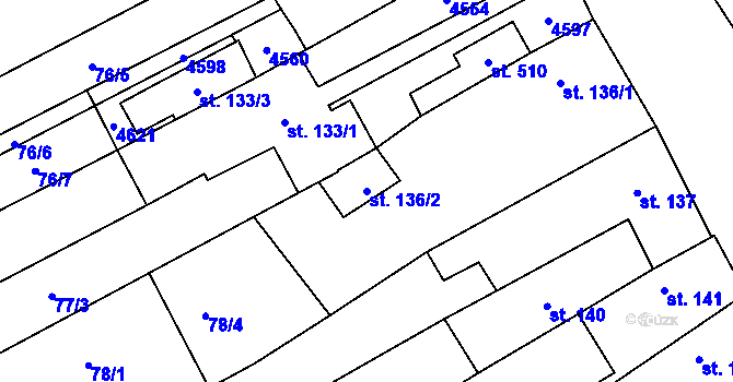 Parcela st. 136/2 v KÚ Mistřice I, Katastrální mapa