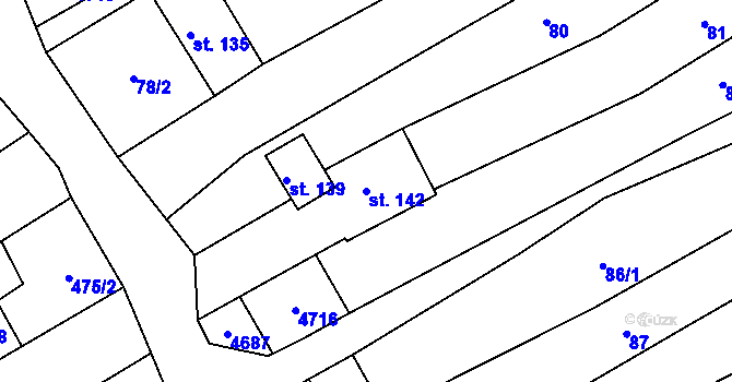 Parcela st. 142 v KÚ Mistřice I, Katastrální mapa