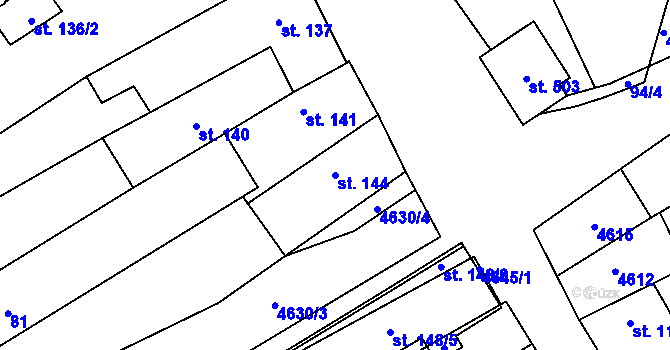 Parcela st. 144 v KÚ Mistřice I, Katastrální mapa