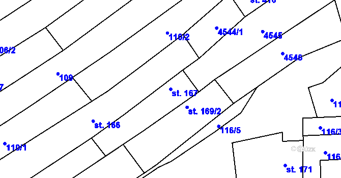Parcela st. 167 v KÚ Mistřice I, Katastrální mapa
