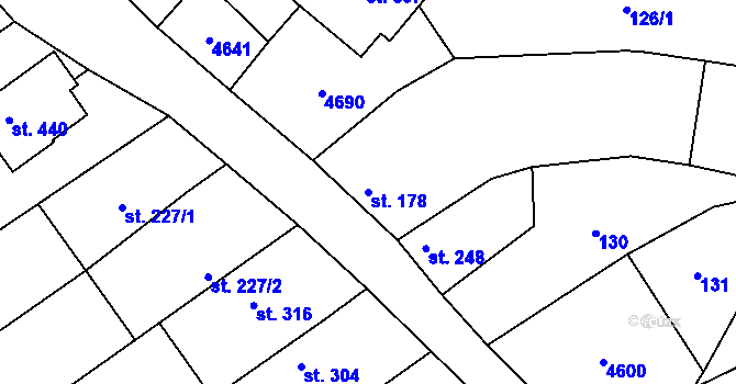 Parcela st. 178 v KÚ Mistřice I, Katastrální mapa