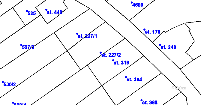 Parcela st. 227/2 v KÚ Mistřice I, Katastrální mapa