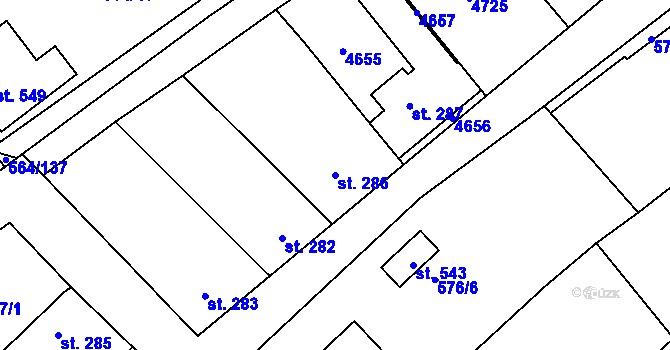 Parcela st. 286 v KÚ Mistřice I, Katastrální mapa