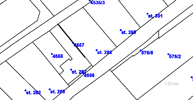 Parcela st. 288 v KÚ Mistřice I, Katastrální mapa