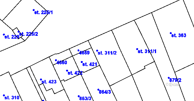 Parcela st. 311/2 v KÚ Mistřice I, Katastrální mapa