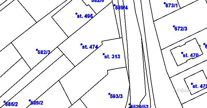 Parcela st. 313 v KÚ Mistřice I, Katastrální mapa