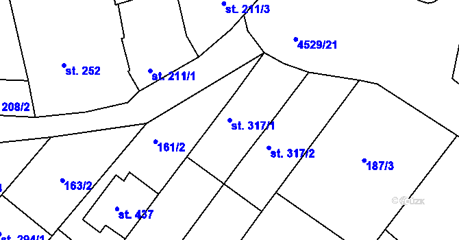 Parcela st. 317/1 v KÚ Mistřice I, Katastrální mapa