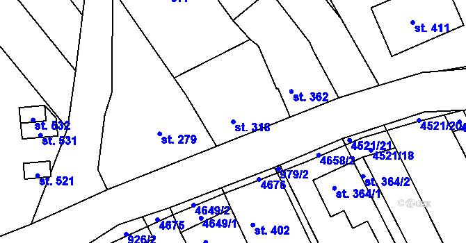 Parcela st. 318 v KÚ Mistřice I, Katastrální mapa
