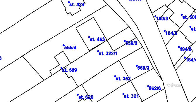Parcela st. 322/1 v KÚ Mistřice I, Katastrální mapa