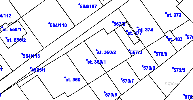 Parcela st. 350/2 v KÚ Mistřice I, Katastrální mapa