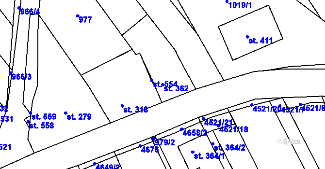 Parcela st. 362 v KÚ Mistřice I, Katastrální mapa