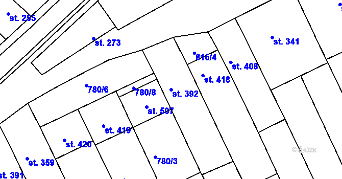 Parcela st. 392 v KÚ Mistřice I, Katastrální mapa