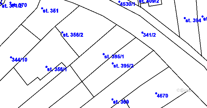 Parcela st. 395/1 v KÚ Mistřice I, Katastrální mapa