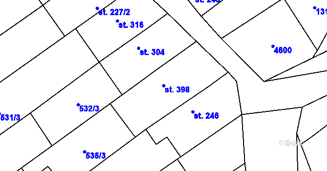 Parcela st. 398 v KÚ Mistřice I, Katastrální mapa