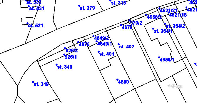 Parcela st. 401 v KÚ Mistřice I, Katastrální mapa