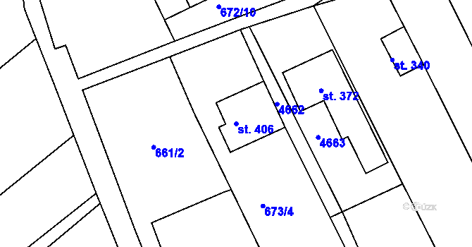 Parcela st. 406 v KÚ Mistřice I, Katastrální mapa