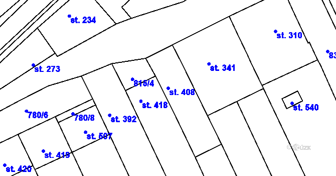 Parcela st. 408 v KÚ Mistřice I, Katastrální mapa
