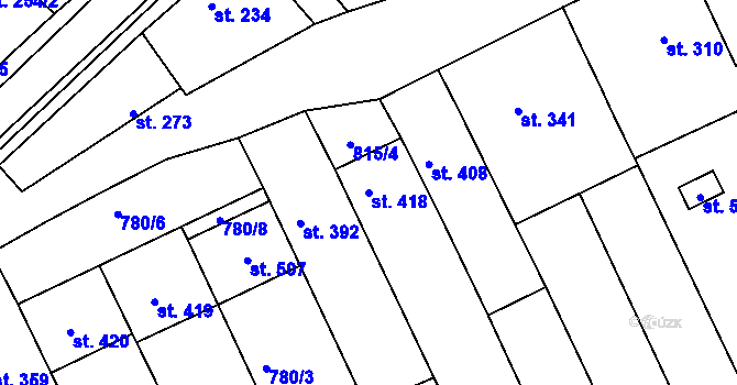 Parcela st. 418 v KÚ Mistřice I, Katastrální mapa