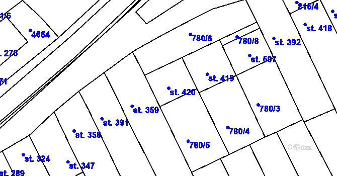 Parcela st. 420 v KÚ Mistřice I, Katastrální mapa