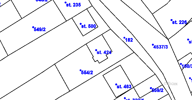 Parcela st. 424 v KÚ Mistřice I, Katastrální mapa