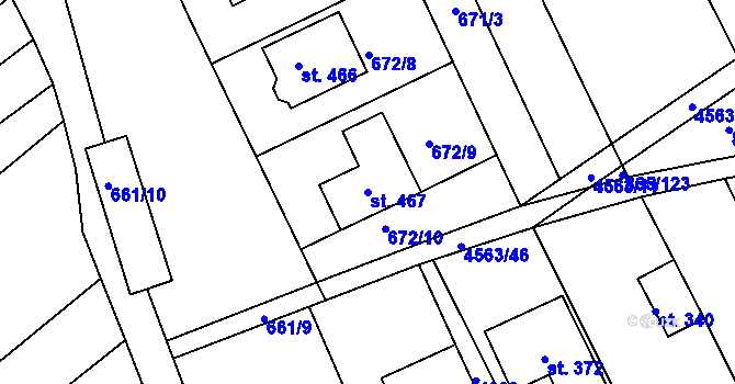 Parcela st. 467 v KÚ Mistřice I, Katastrální mapa
