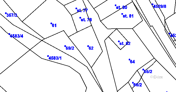 Parcela st. 62 v KÚ Mistřice I, Katastrální mapa