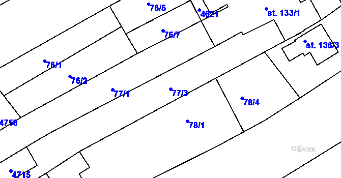 Parcela st. 77/3 v KÚ Mistřice I, Katastrální mapa