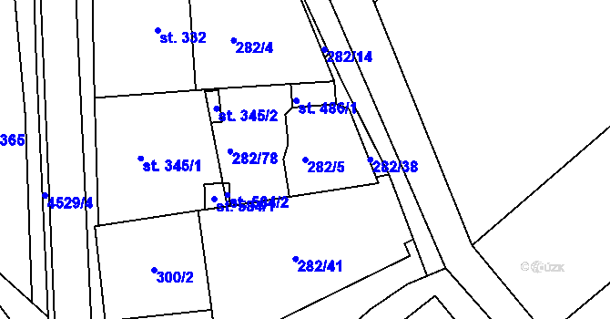 Parcela st. 282/5 v KÚ Mistřice I, Katastrální mapa
