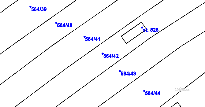 Parcela st. 564/42 v KÚ Mistřice I, Katastrální mapa