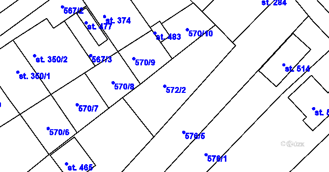 Parcela st. 572/2 v KÚ Mistřice I, Katastrální mapa