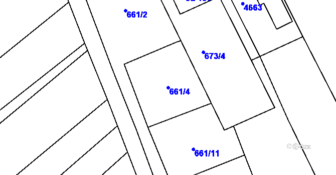 Parcela st. 661/4 v KÚ Mistřice I, Katastrální mapa