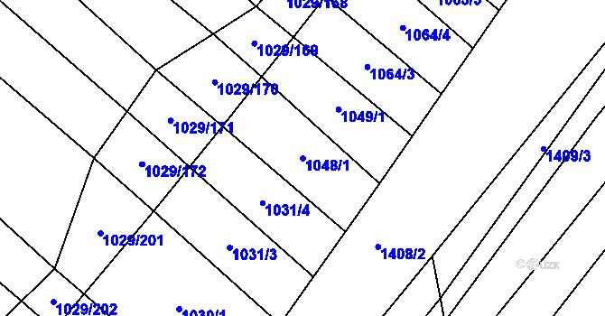 Parcela st. 1048/1 v KÚ Mistřice I, Katastrální mapa