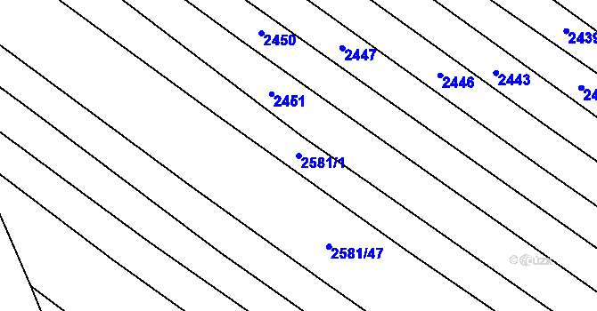 Parcela st. 2581/1 v KÚ Mistřice I, Katastrální mapa