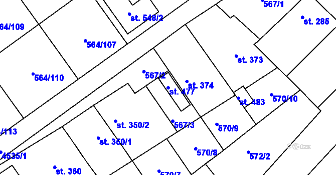 Parcela st. 477 v KÚ Mistřice I, Katastrální mapa