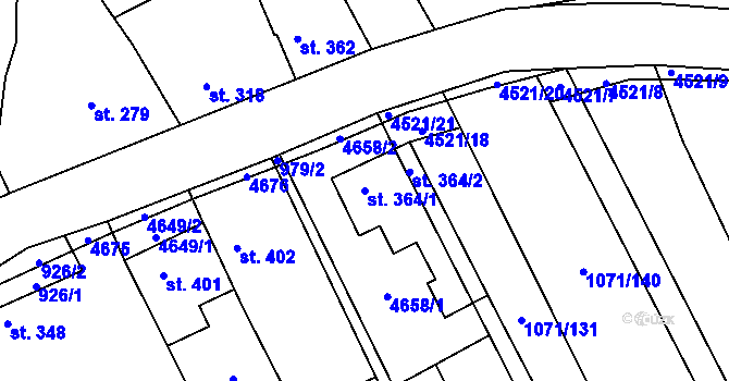 Parcela st. 364/1 v KÚ Mistřice I, Katastrální mapa