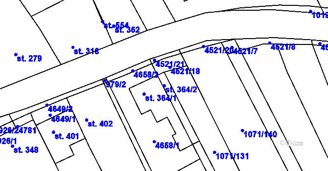 Parcela st. 364/2 v KÚ Mistřice I, Katastrální mapa
