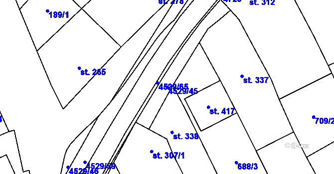 Parcela st. 4529/45 v KÚ Mistřice I, Katastrální mapa