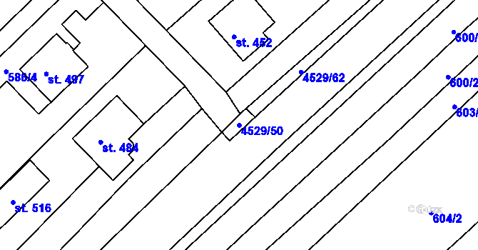 Parcela st. 4529/50 v KÚ Mistřice I, Katastrální mapa