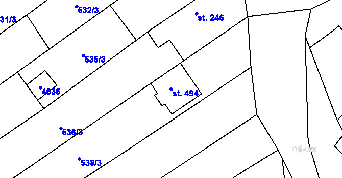 Parcela st. 494 v KÚ Mistřice I, Katastrální mapa