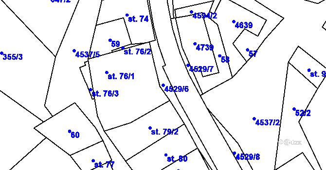 Parcela st. 4529/6 v KÚ Mistřice I, Katastrální mapa