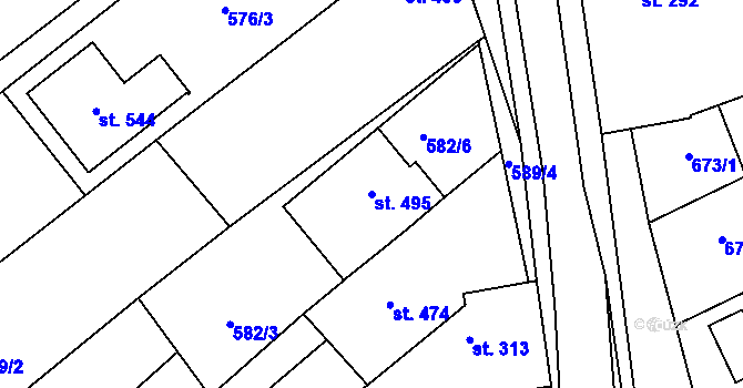 Parcela st. 495 v KÚ Mistřice I, Katastrální mapa