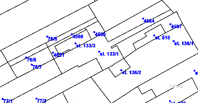 Parcela st. 133/1 v KÚ Mistřice I, Katastrální mapa